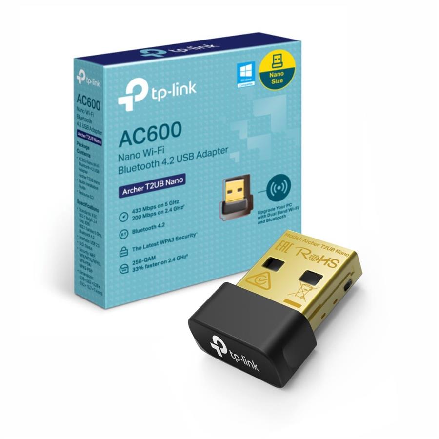 PLACA DE RED USB WIFI / BLUETOOTH 4.2 (ARCHER T2UB NANO AC600 DUAL BAND) - TP-LINK