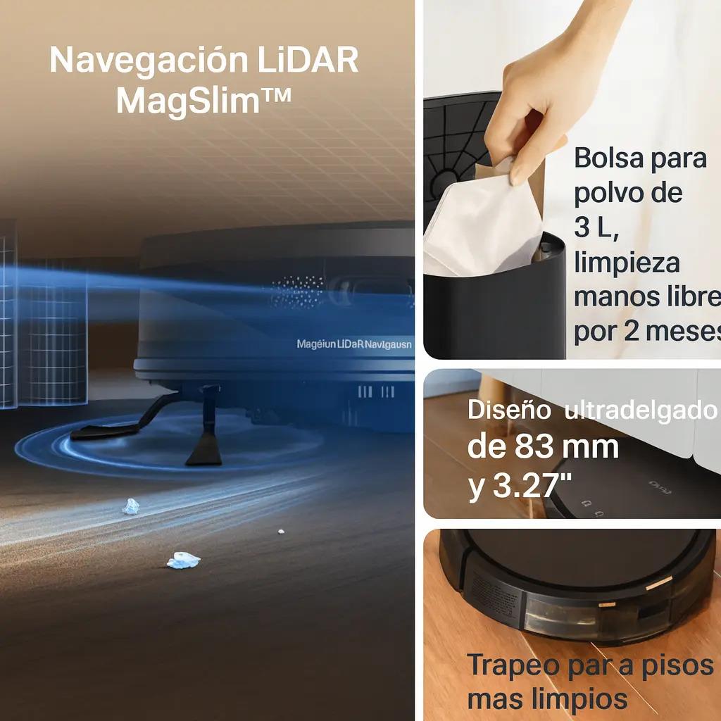 ASPIRADORA Y TRAPEADORA ROBOT TP-LINK TAPO RV20 MAX PLUS 5300PA CON NAVEGACIÓN LIDAR MAGSLIM Y DOCK DE DESCARGA AUTOMÁTICA