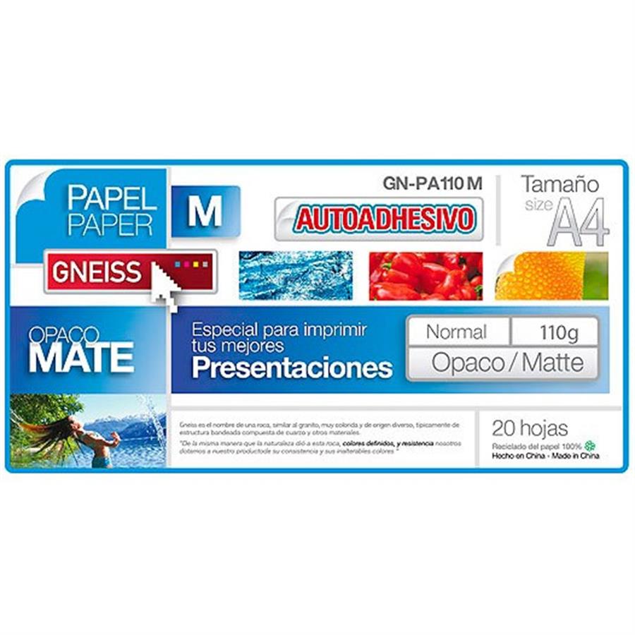 PAPEL GNEISS AUTODHESIVO A4 110GR MATE 20 HOJAS