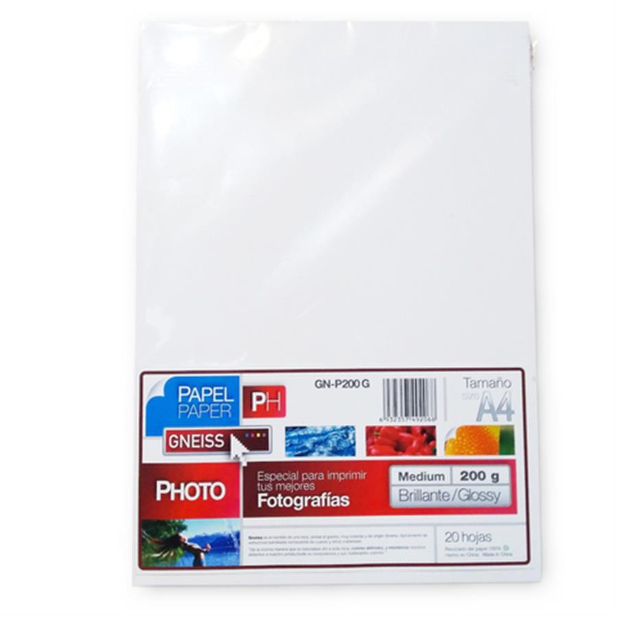 PAPEL FOTOGRÁFICO A4 GLOSSY 200G X 20 HOJAS
